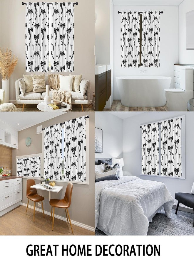 Coxila Black Bow Kitchen Window Curtains 27.5 x 39 Inch Small Short Mini Cafe Rod Pocket Cute Giry Girls Kawaii Princess for Living Bedroom Room Home Treatment Set of 2 Curtain Panels Drapes Tiers - Image 5